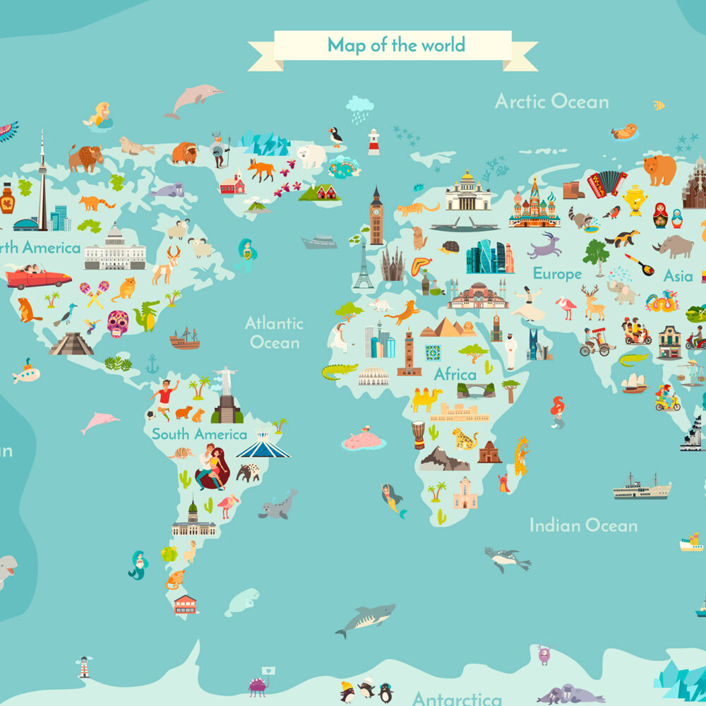 Carte avec animaux et architecture