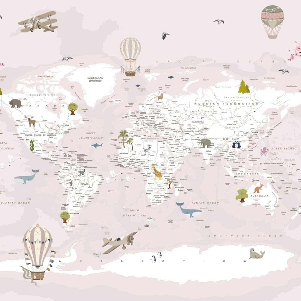 Carte avec des ballons et des avions en rose