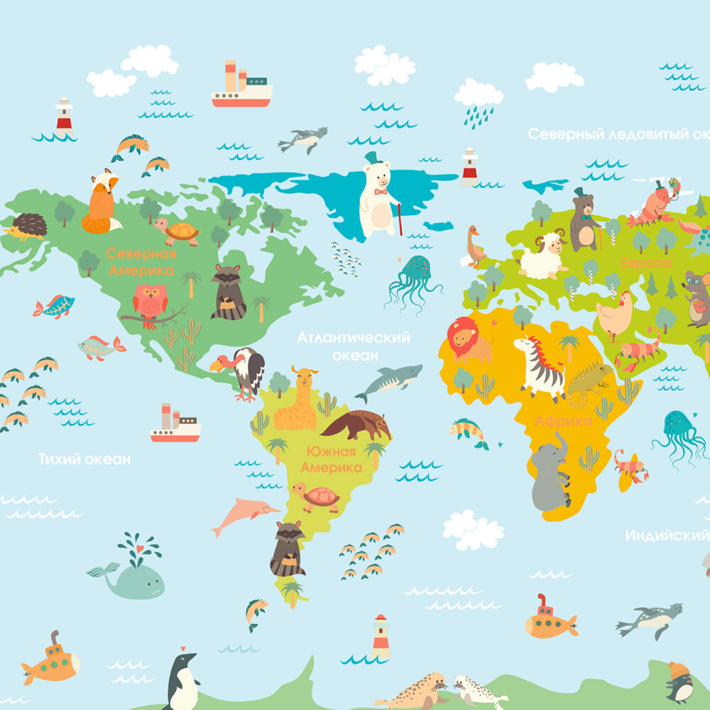 Carte des animaux en bleu
