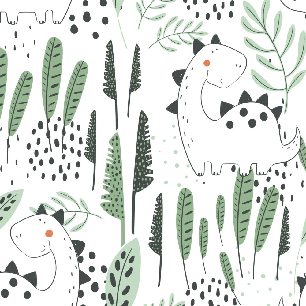 Dinosaures dans les feuilles vertes