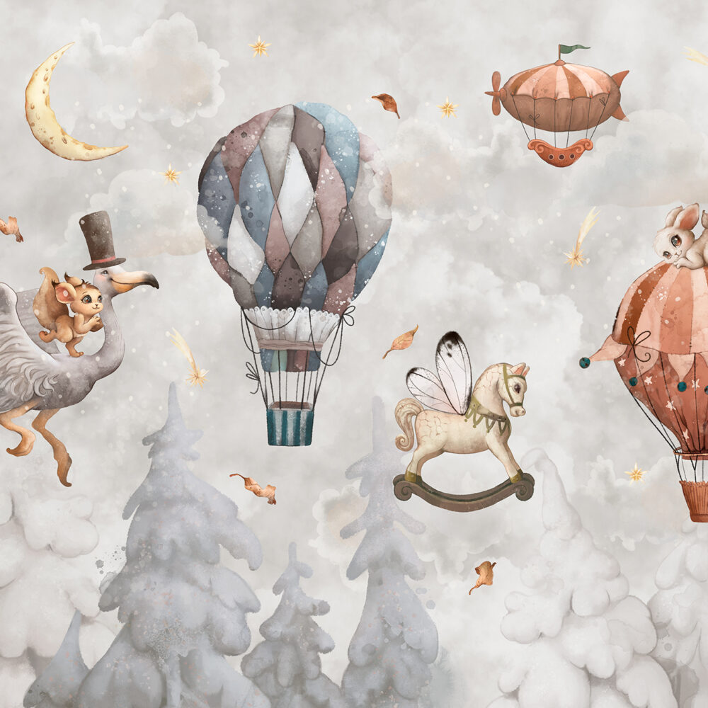 Flamants gris et ballons