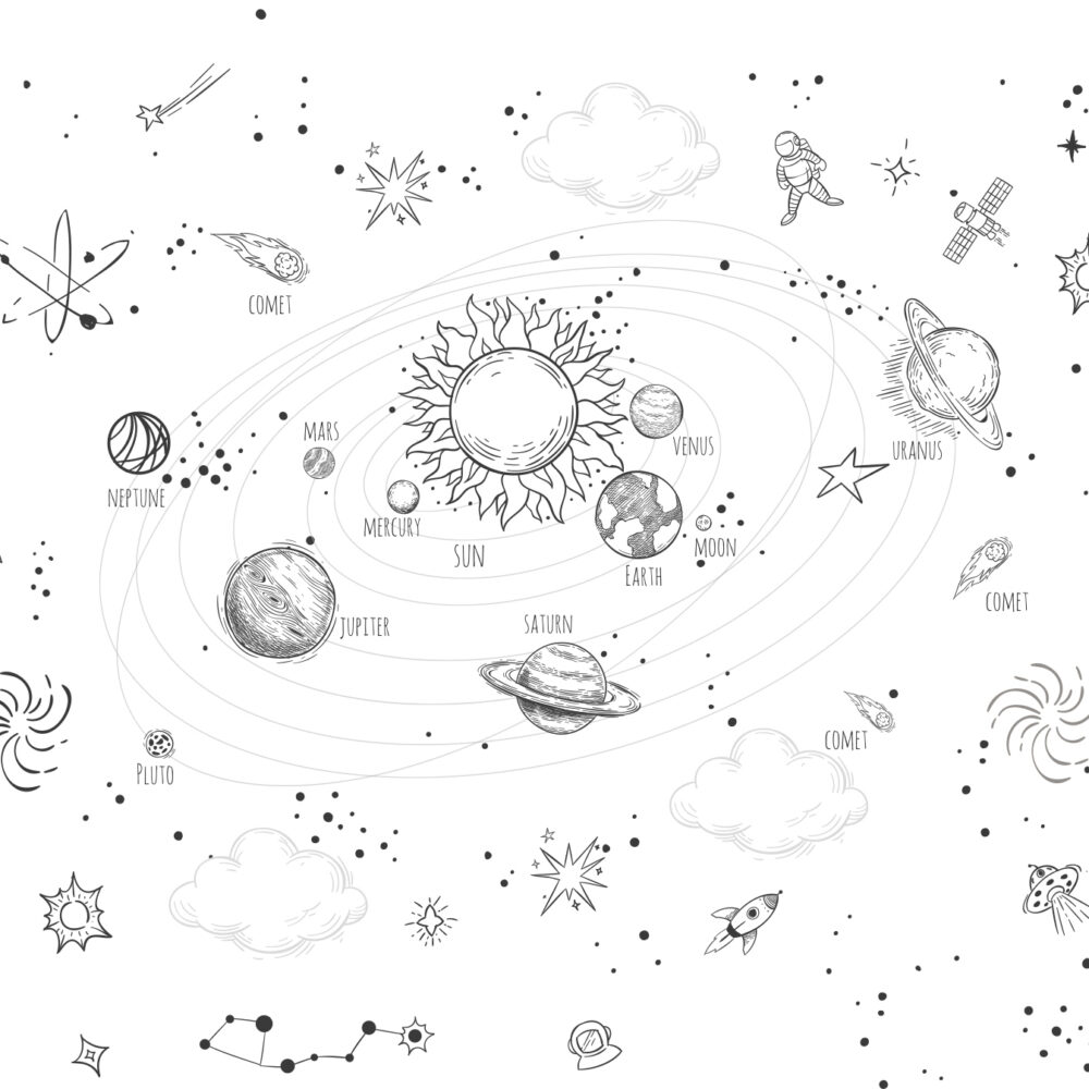 Une carte des planètes en noir