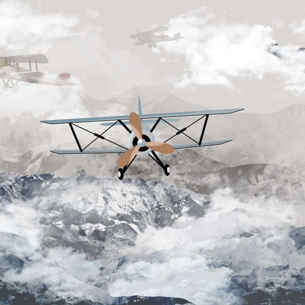 Avions au-dessus des montagnes brumeuses