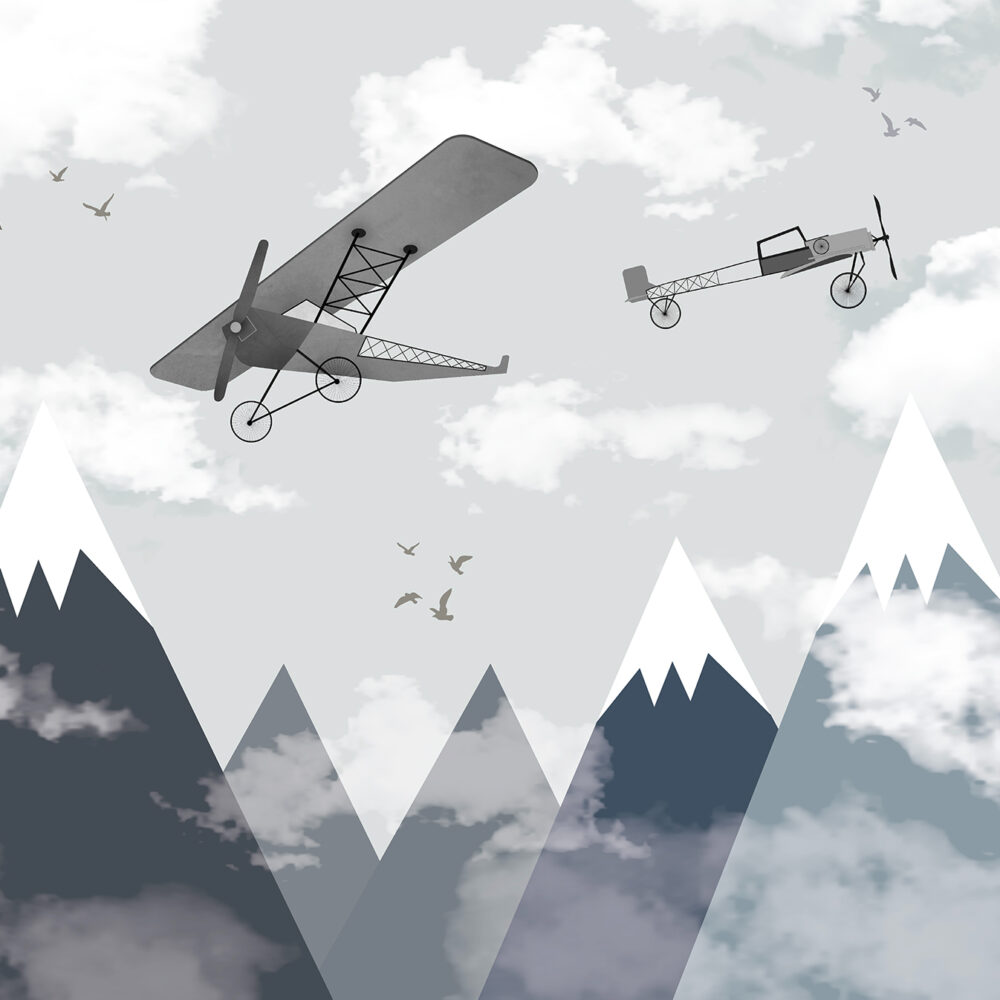 Les montagnes sont grises et les avions bleus