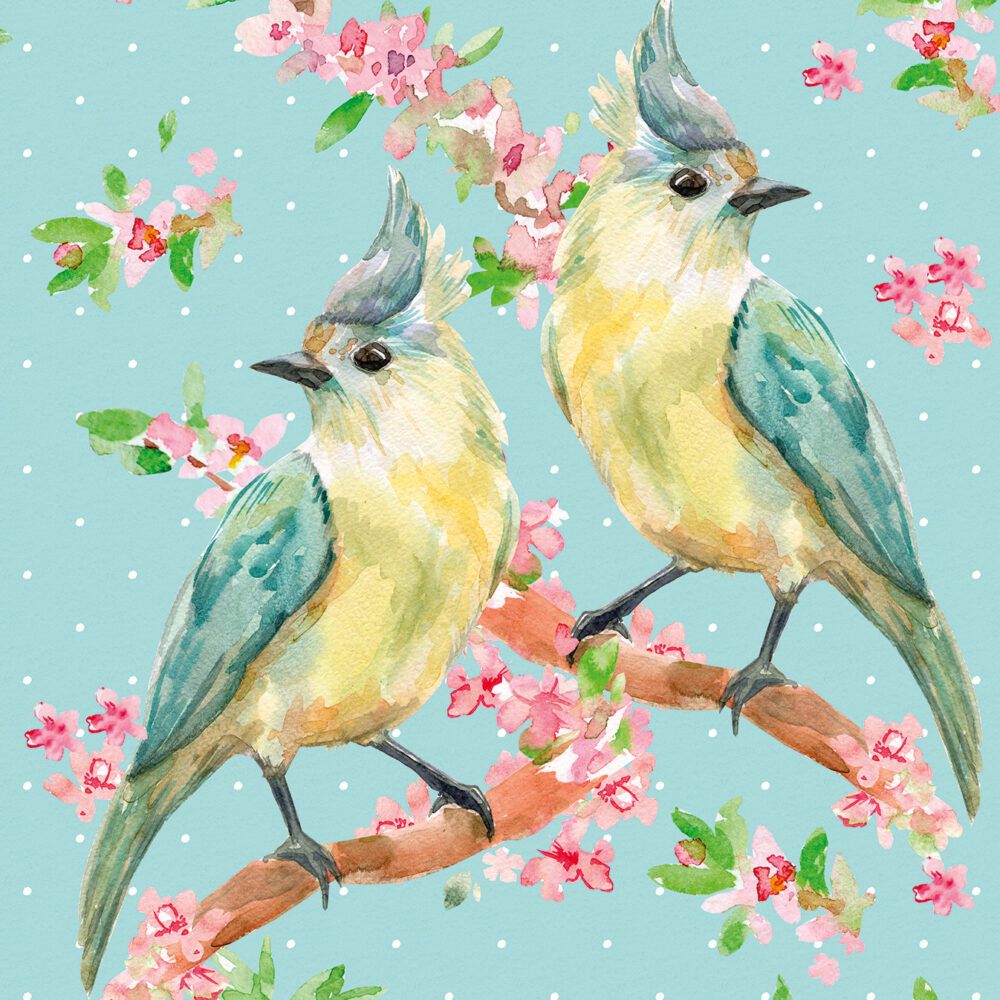 Oiseaux jaunes sur fond bleu