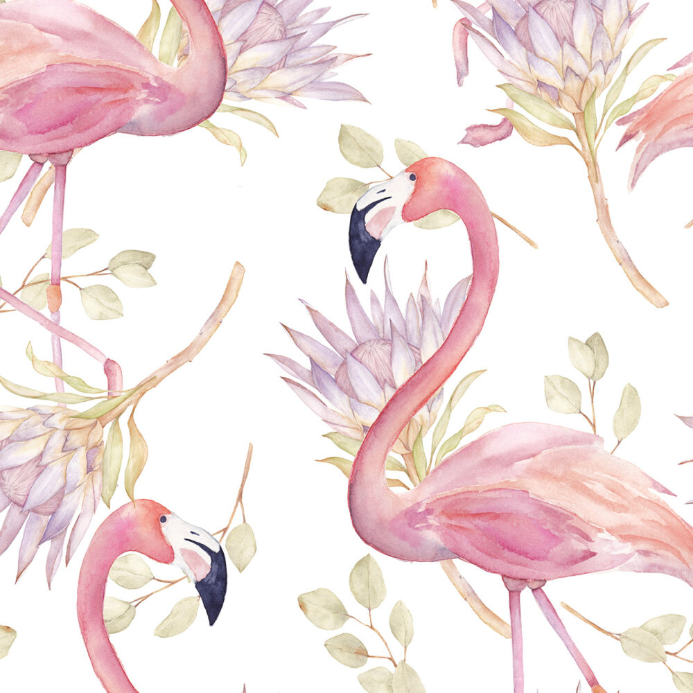 Flamants et fleurs