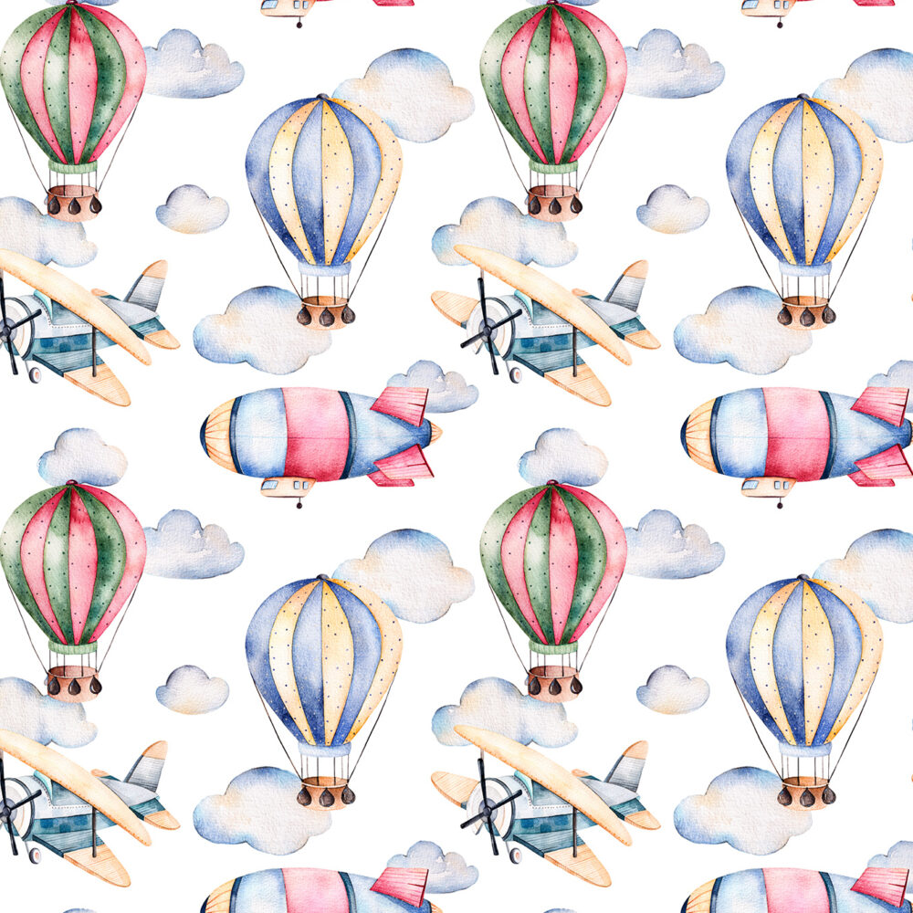 Ballons et avions en aquarelle