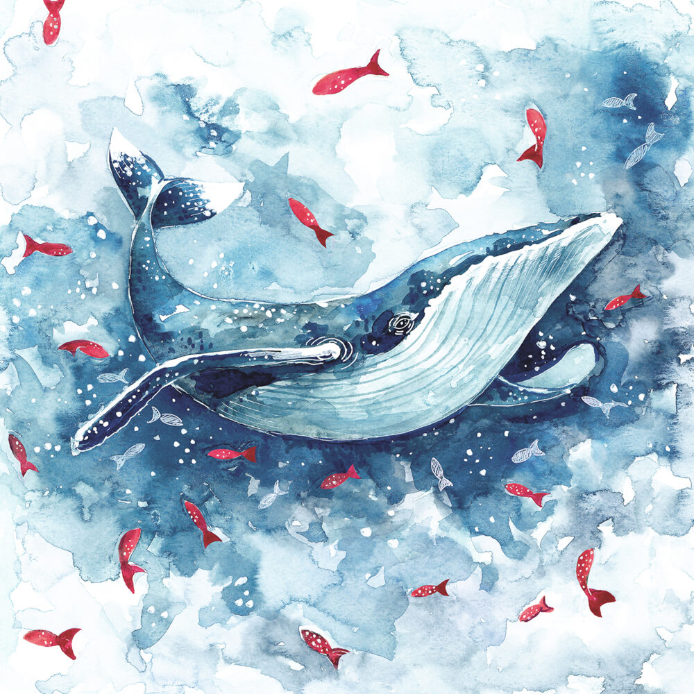 Une baleine avec des poissons rouges